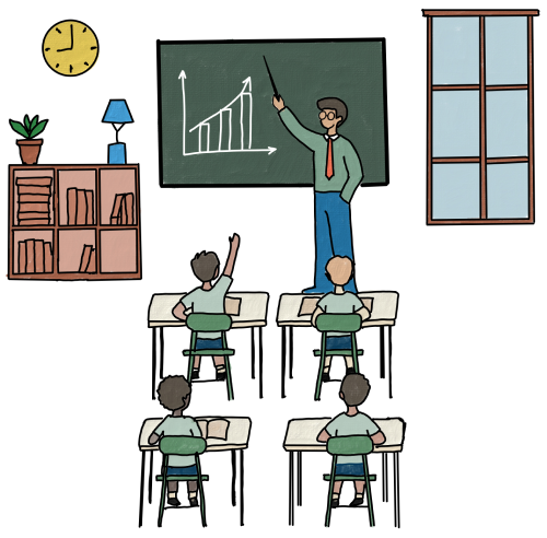 Image of a classroom where the teacher is teaching the students